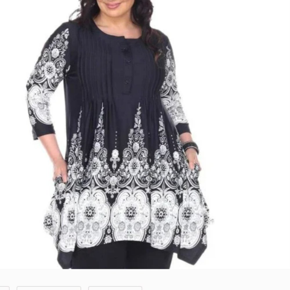White Mark Stretch Knit Black & White Tunic Top Size 1X  NWT